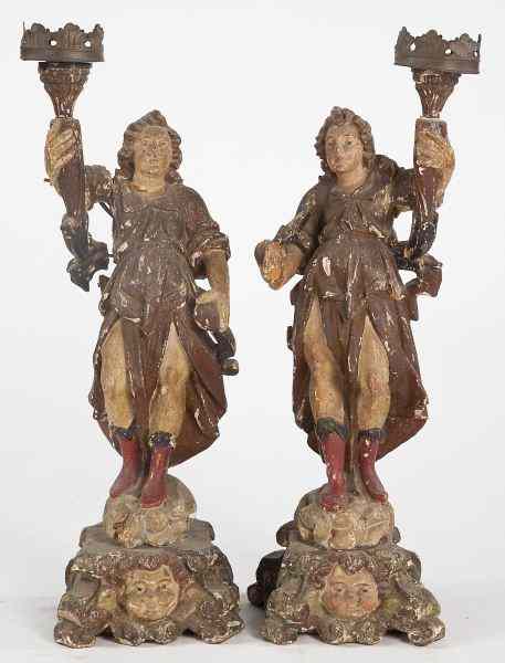 Appraisal: Pair of Italian Crusading Angel Figureslikely th century carved and