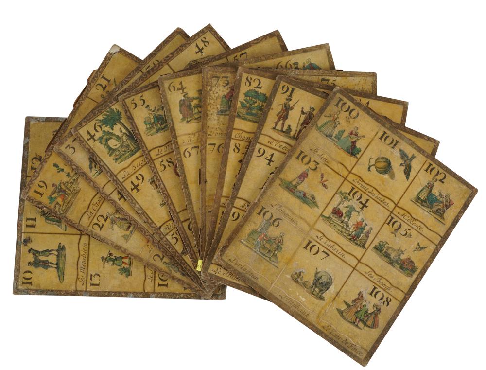 Appraisal: TEN FRENCH GAME CARDSprinted paper mounted to cardboard each with