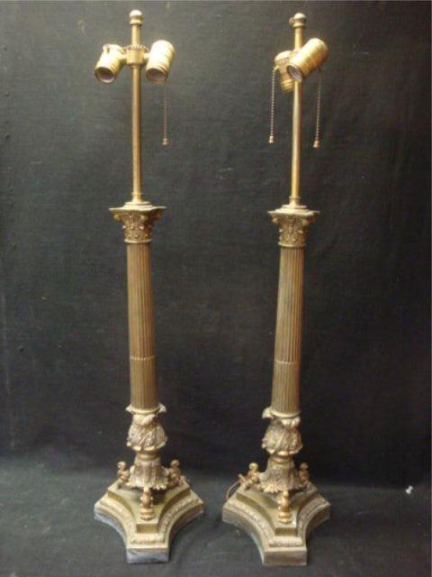 Appraisal: Pair of Gilt Metal Pillar Form Lamps From a Larchmont