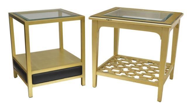 Appraisal: lot of Contemporary glass-top end tables late th c both