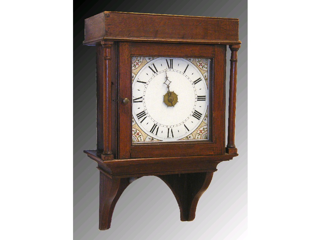 Appraisal: Oak hooded wall clock the square painted dial with central