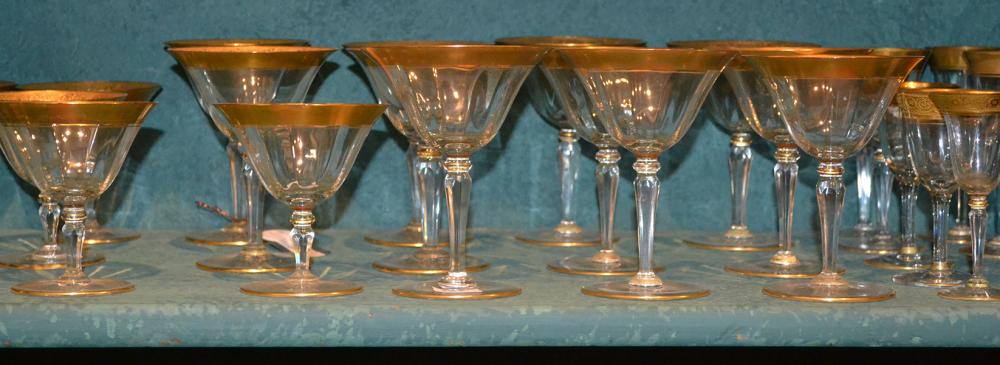 Appraisal: A COMPREHENSIVE GILT BORDERED CRYSTAL DINNER AND DESSERT SERVICE including