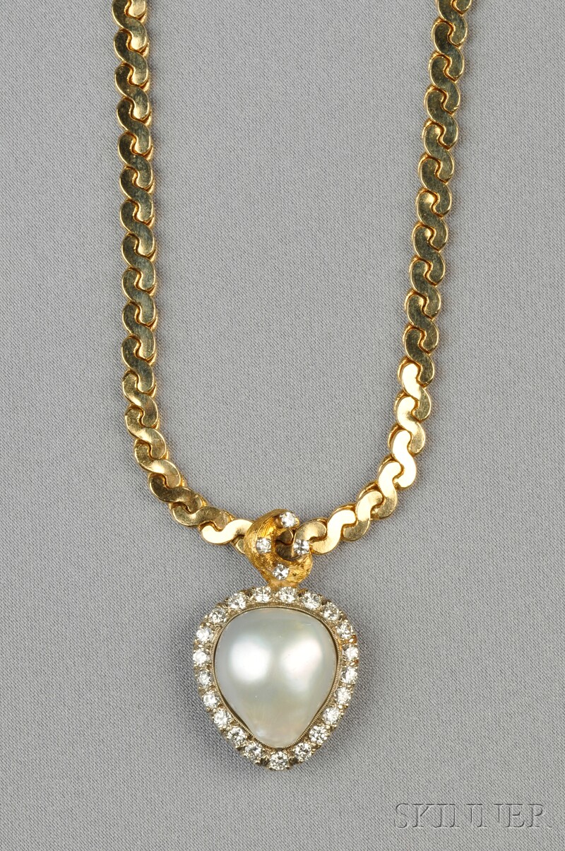 Appraisal: kt Gold Baroque Pearl and Diamond Necklace set with a