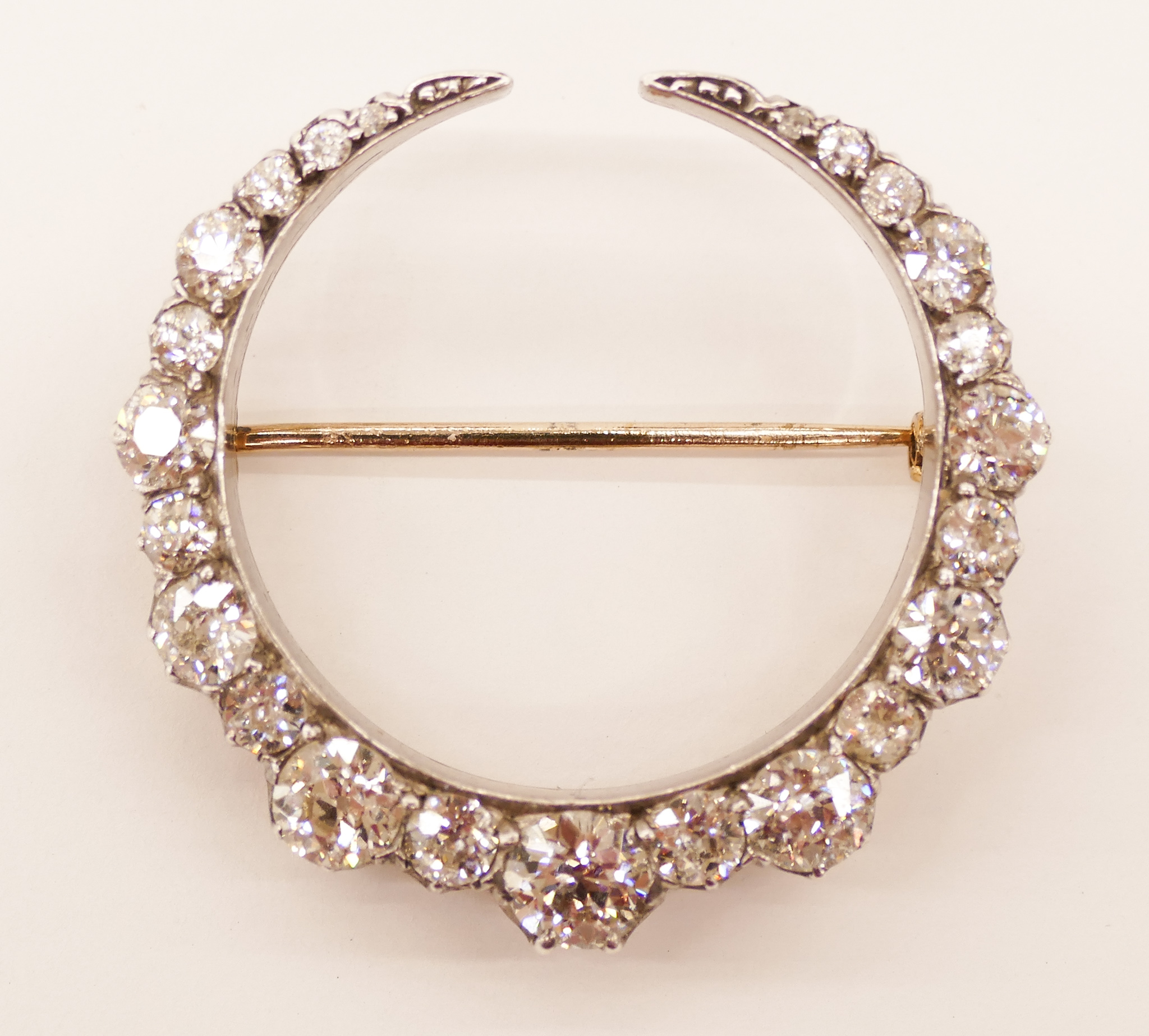 Appraisal: Edwardian ctw Diamond Crescent Brooch ''x '' It includes a