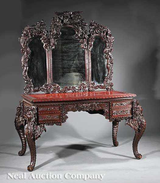 Appraisal: An Antique Chinese Carved Hardwood Dressing Table the three part