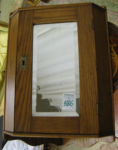 Appraisal: TWO BRASS JELLY PANS AND A SMALL OAK CORNER CABINET