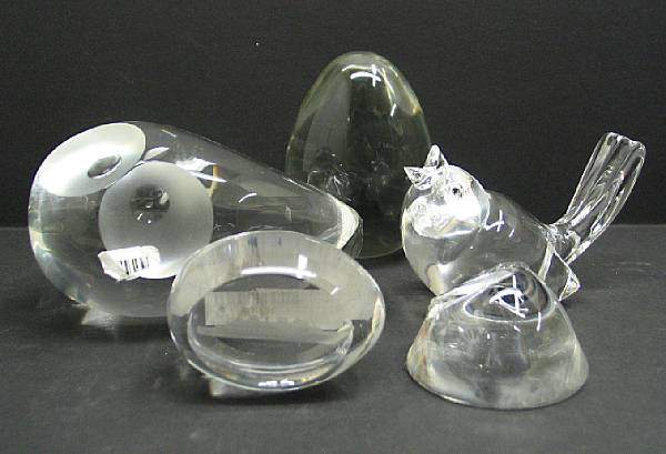 Appraisal: Three Steuben glass articles Comprising toasting goblet model designed by