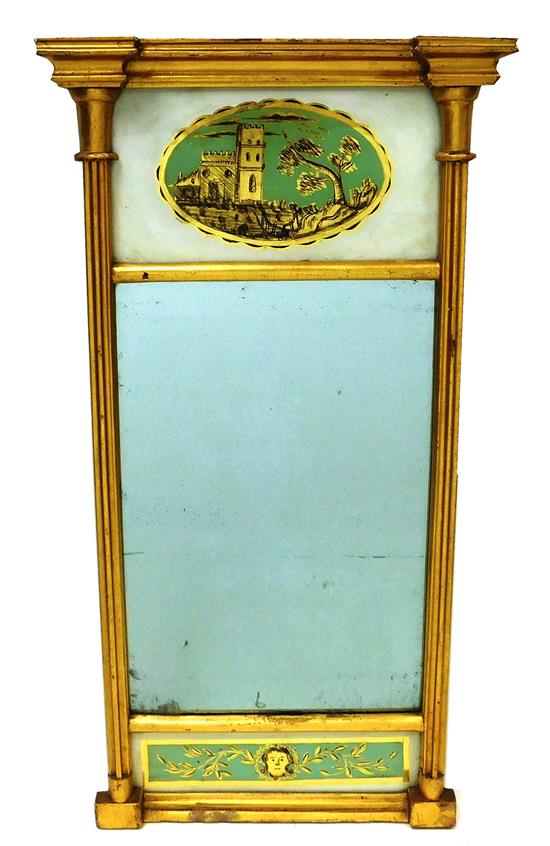 Appraisal: MIRROR th C Federal gilt wall mirror top reverse painted