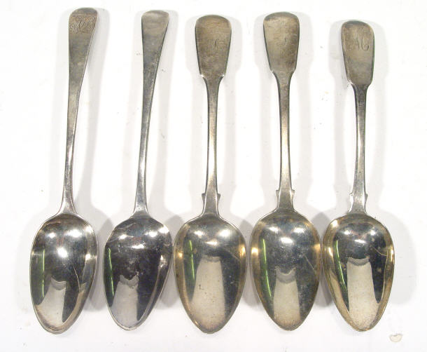 Appraisal: Five late th and early th Century silver tablespoons various