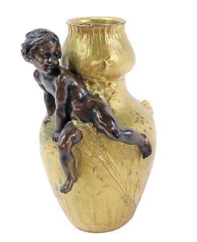 Appraisal: French Belle Epoque bronze dore et patine vase signed in