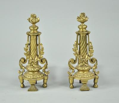 Appraisal: A Gilt Bronze Chenets Of column form with wreath and