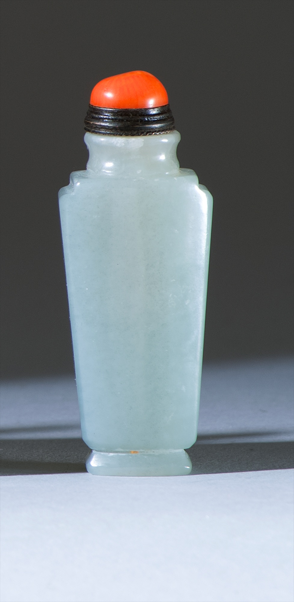 Appraisal: CELADON JADE SNUFF BOTTLE Circa In rectangular form Height cm