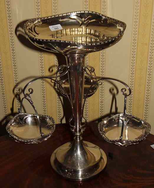 Appraisal: A LARGE SILVER PLATED TABLE CENTRE with central pierced shallow