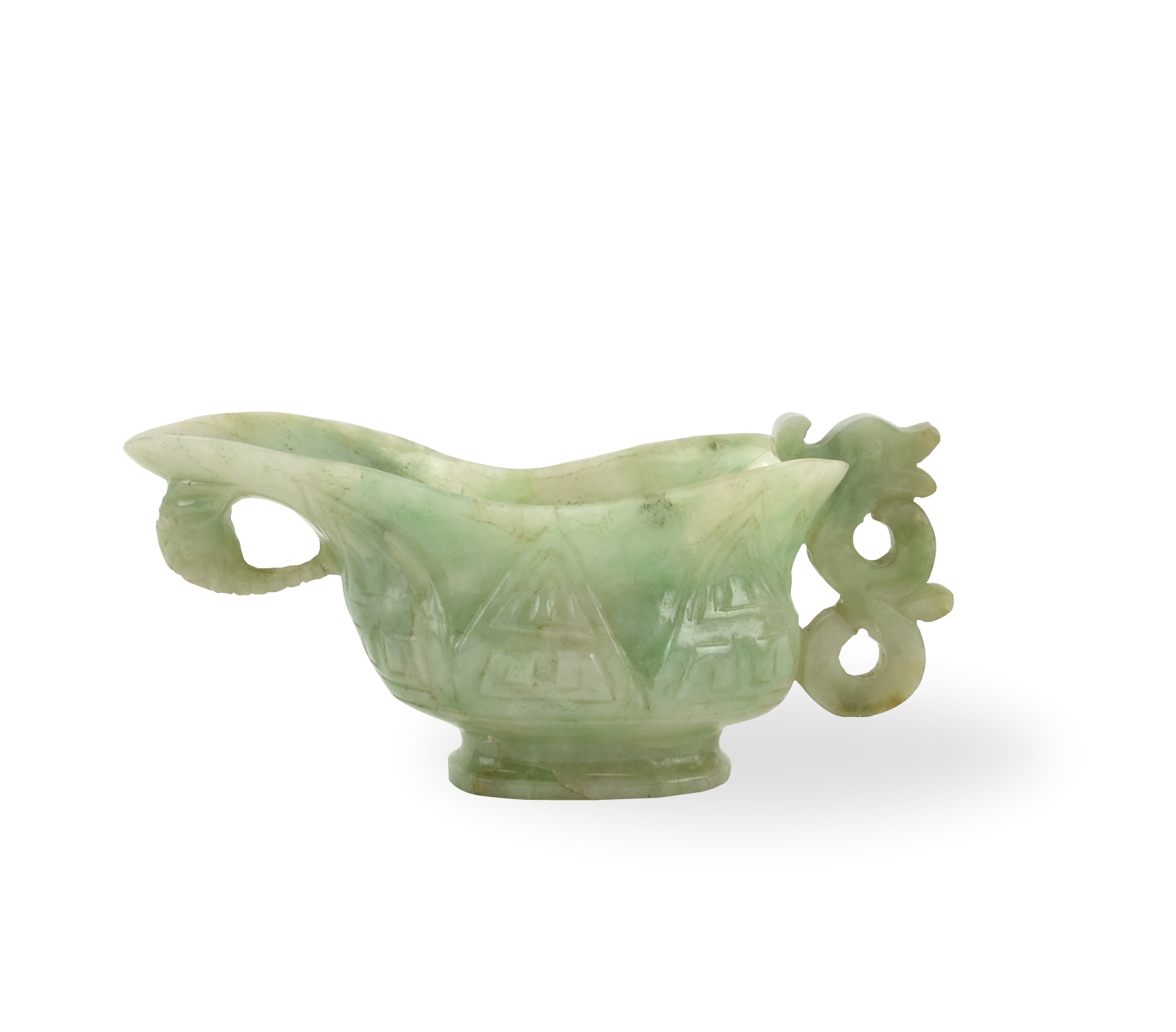 Appraisal: Chinese Qing Dynasty a green jadeite cup with dragon shaped