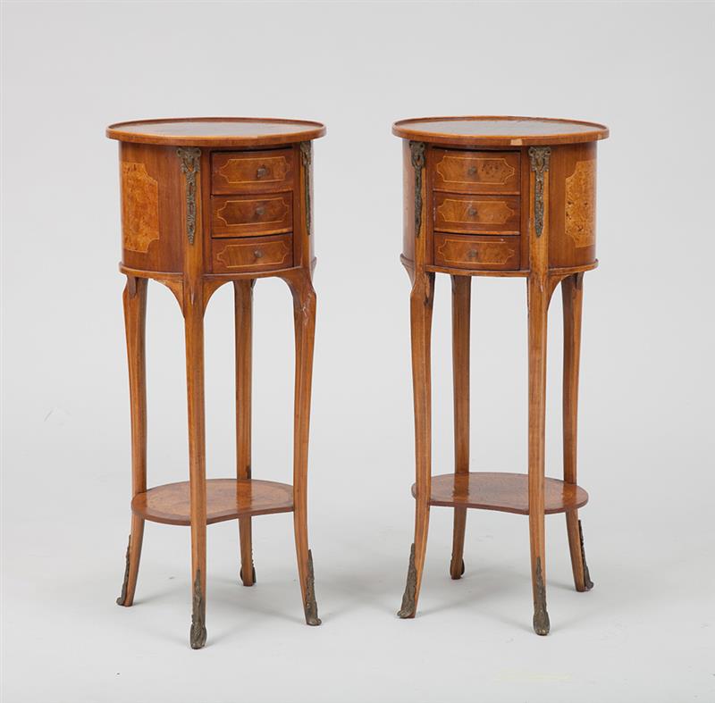 Appraisal: Pair of Louis XV XVI Style Gilt-Bronze-Mounted Kingwood and Satinwood