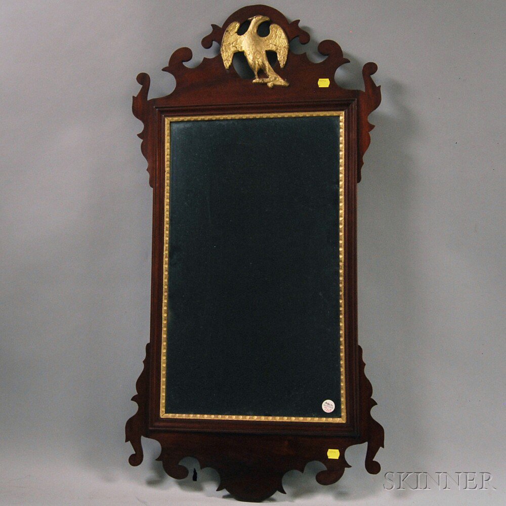 Appraisal: Chippendale Parcel-gilt Mahogany Scroll-frame Mirror c with eagle-carved and pierced