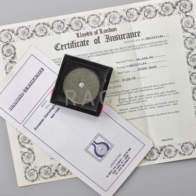 Appraisal: UNMOUNTED SEALED DIAMOND CT EGL report NA Feb describes round