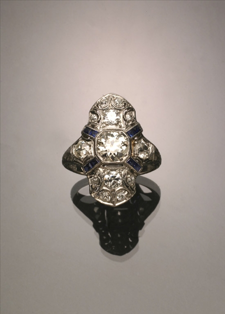 Appraisal: Art Deco Platinum Diamond and Synthetic Blue Sapphire Cocktail Ring