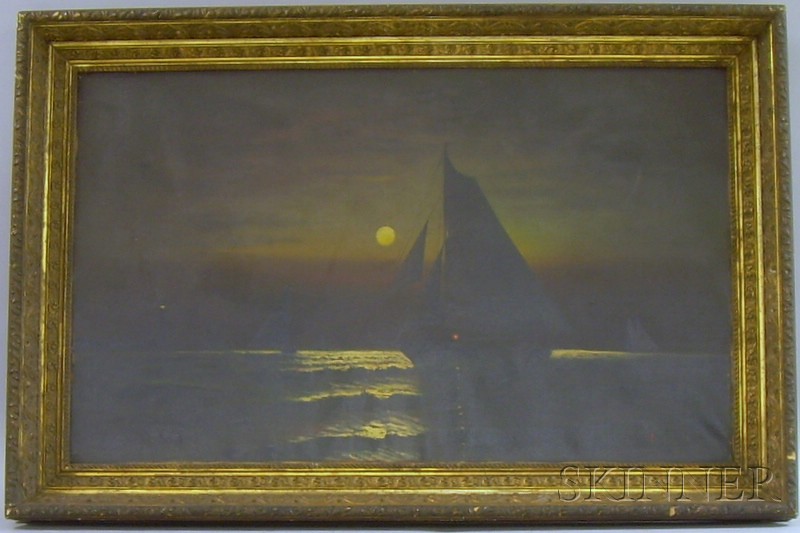 Appraisal: Framed American School Oil on Canvas Nighttime Sailing Scene inscribed