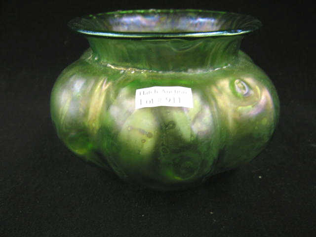 Appraisal: Loetz Art Glass Vase melon ribbed butterfly wing style green