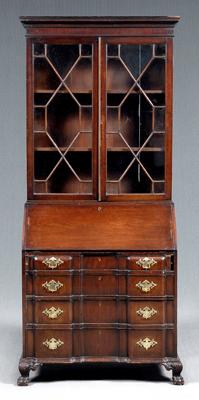 Appraisal: Chippendale style secretary bookcase block front mahogany with oak secondary