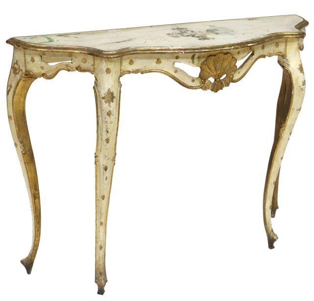 Appraisal: Venetian parcel gilt and paint decorated console table th c