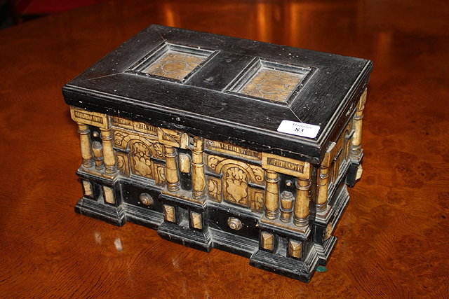 Appraisal: AN EBONISED AND BONE CASKET in the Jacobean style with