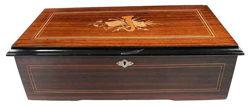 Appraisal: Swiss Eight Tune Music Box th th century rectangular inlaid