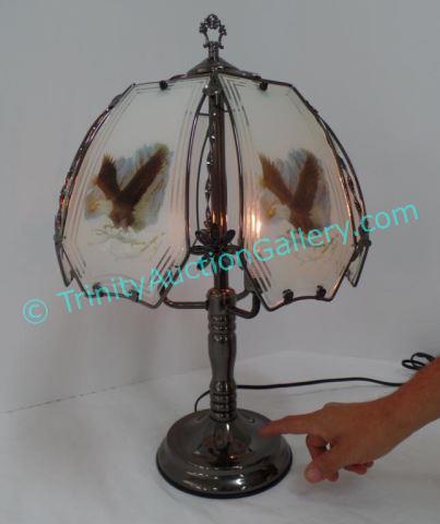 Appraisal: Way Touch Lamp w Eagle Shade Heavy polished bronze lamp