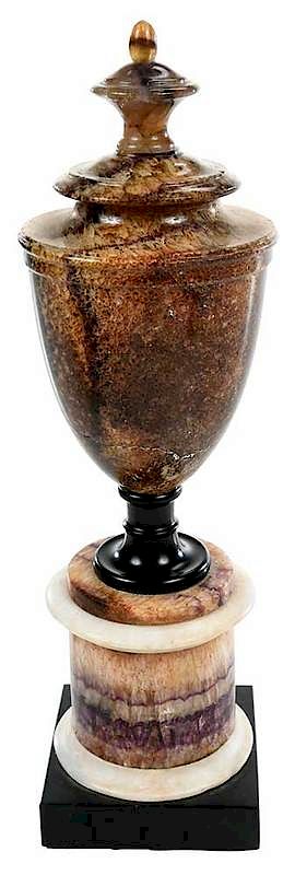 Appraisal: Finely Carved English Blue John Urn th century carved baluster