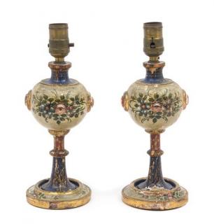 Appraisal: A Pair of Painted Wood Lamps Height inches A Pair