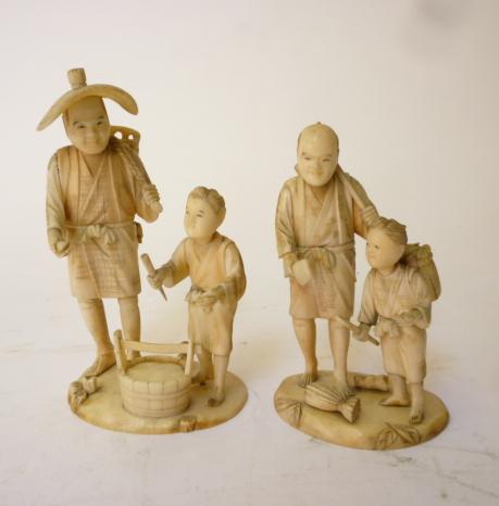 Appraisal: TWO JAPANESE SECTIONAL IVORY FIGURE GROUPS c both modelled as