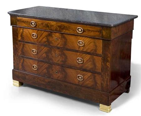 Appraisal: A Charles X mahogany and marble topped commode with four