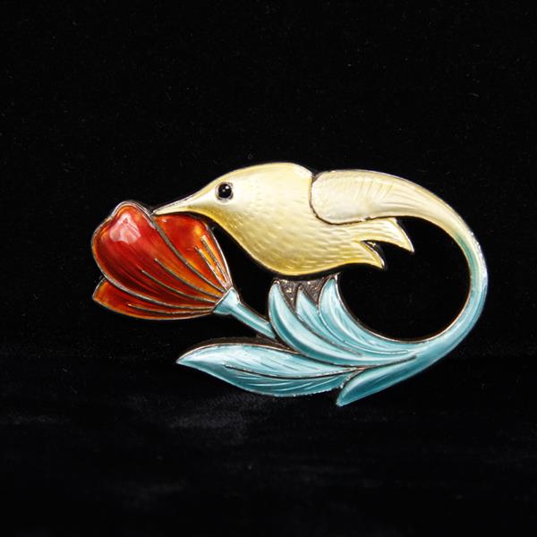 Appraisal: David Andersen Norway Sterling Silver Enameled Hummingbird Brooch Pin H