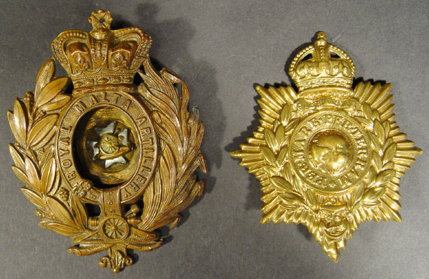 Appraisal: Two military metal helmet plates - Malta and Gibraltar regiments