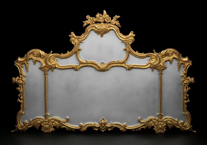 Appraisal: Louis XV-Style Giltwood Looking Glass the shaped rectangular plate trisected