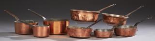 Appraisal: Group of Eight French Copper Sauce Pans th c with