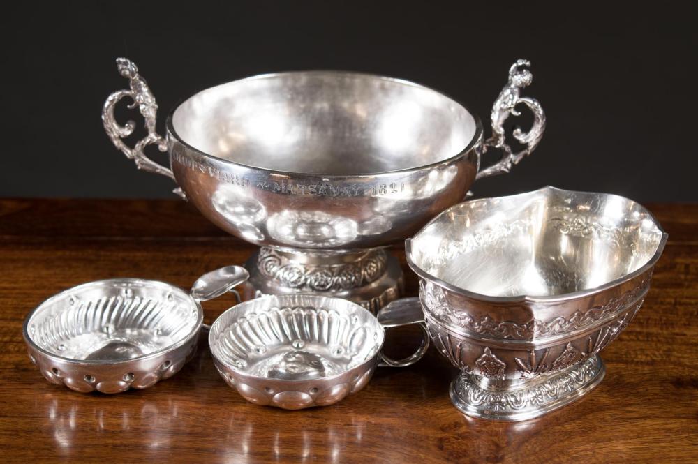 Appraisal: FOUR FRENCH SILVER HOLLOWWARE ARTICLES comprised of Cardeilhac sterling oval