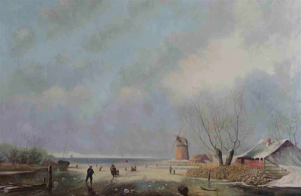 Appraisal: DUTCH SCHOOL LATE TH TH CENTURY FROZEN RIVER LANDSCAPE WITH