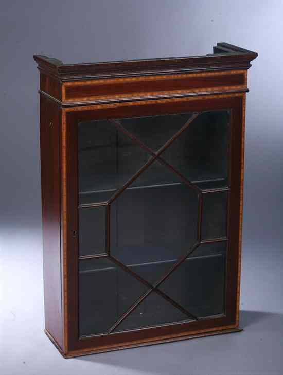 Appraisal: GEORGE III MAHOGANY AND SATINWOOD INLAID HANGING VITRINE Late th