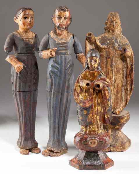 Appraisal: Four Spanish Colonial Santos Figures th century carved wood with