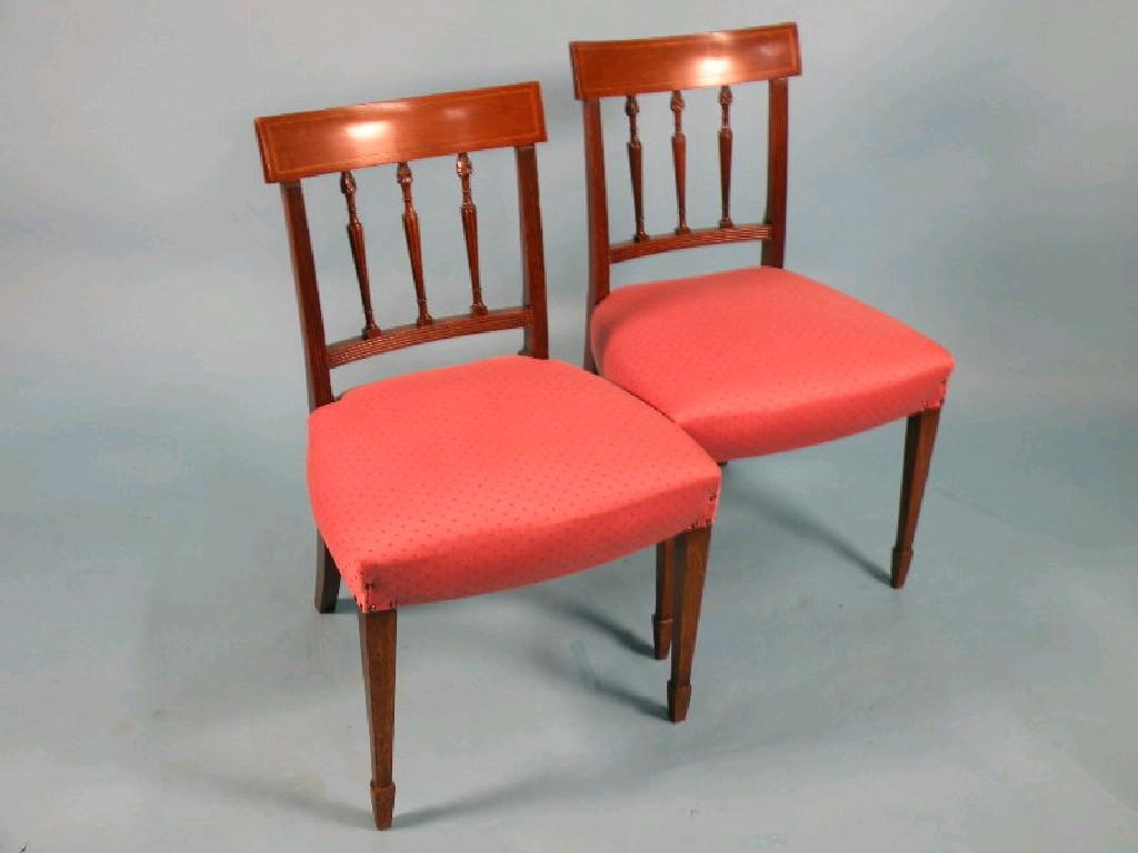 Appraisal: A pair of early thC mahogany and satinwood banded side