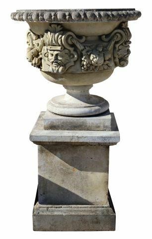 Appraisal: Large cast stone garden urn mid th c flared rim