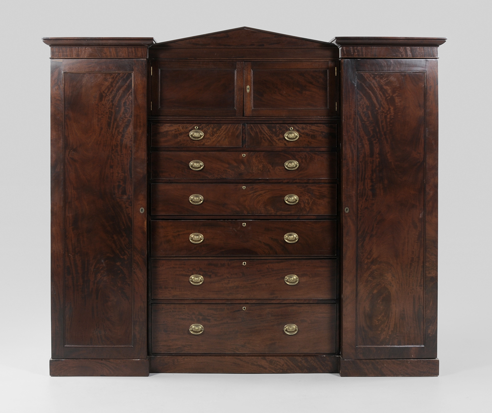 Appraisal: George IV Figured Mahogany Gentleman's Cabinet British th century dovetailed