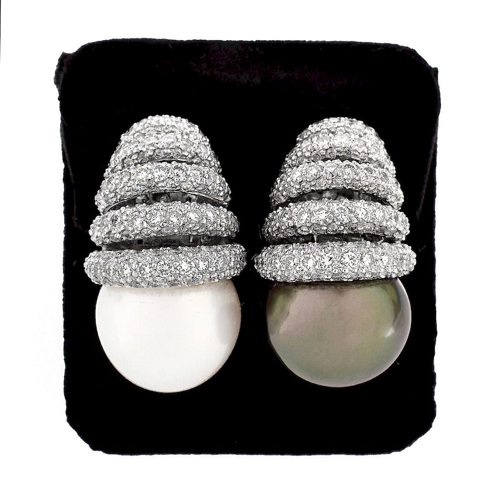 Appraisal: South Sea Pearland Diamond Earrings mm South Sea White and