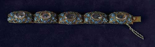 Appraisal: FIVE LINK CLOISSONNE BRACELET Clasp marked with French gold hallmarks