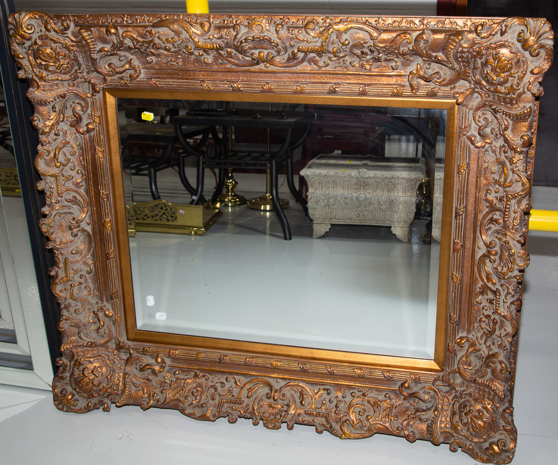 Appraisal: LARGE PLATE GLASS MIRROR IN COMPOSITION FRAME Approximately x in