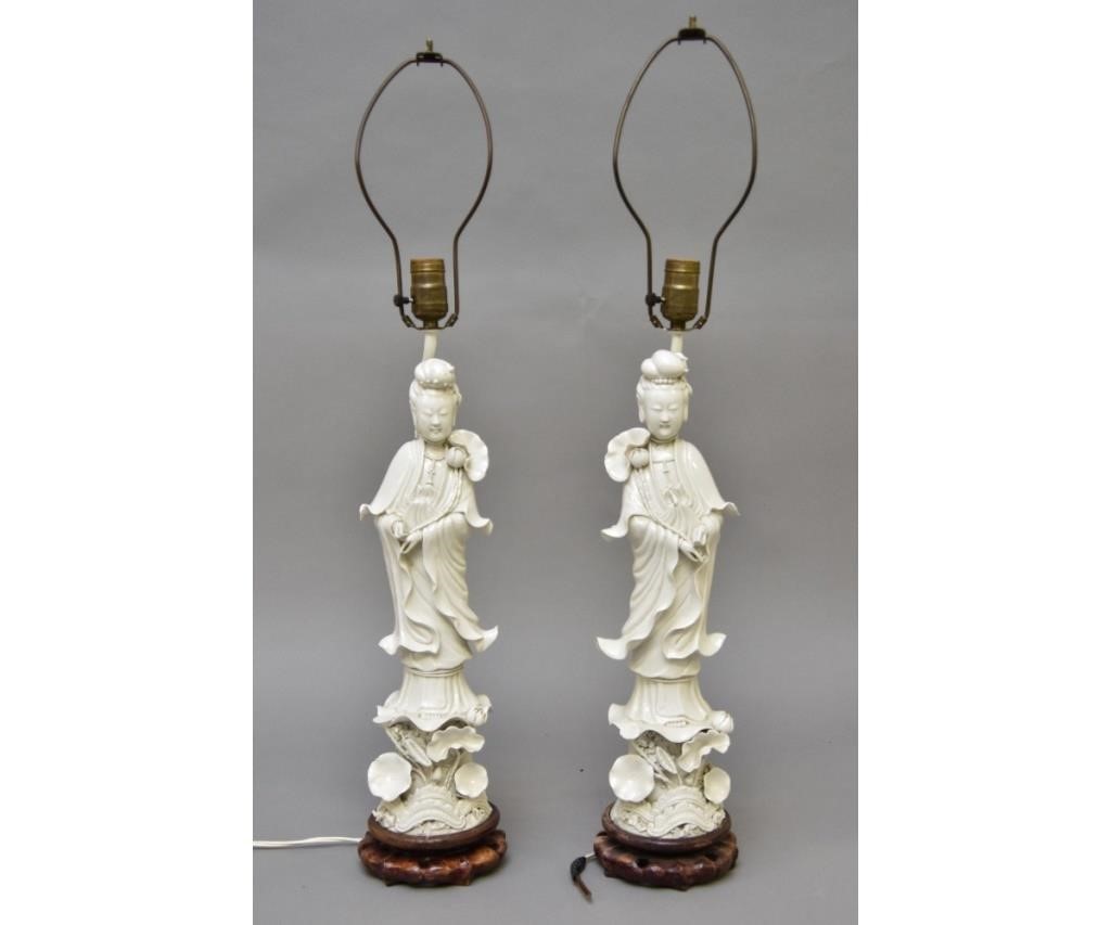 Appraisal: Pair of Chinese Blanc de Chine porcelain table lamps on