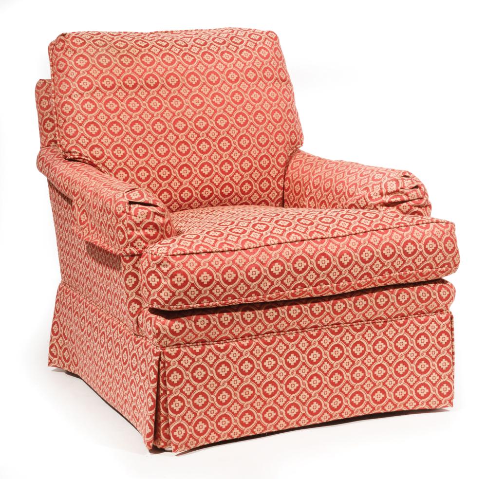 Appraisal: Baker Club Chair red and white upholstery h in w