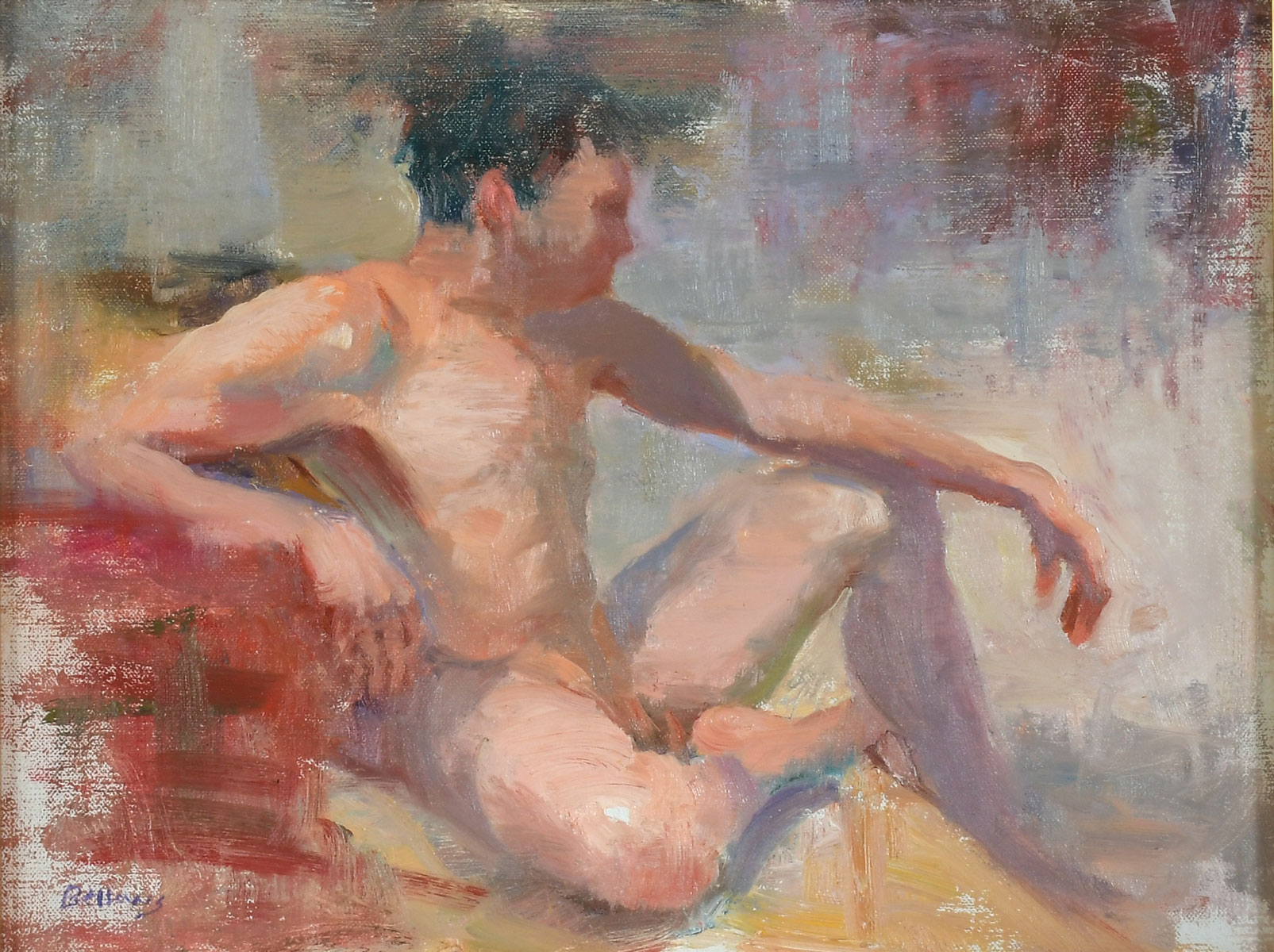 Appraisal: BELLOWS Jayne American b Seated Male Nude Oil Canvas mounted